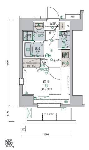 リヴシティ横濱弘明寺弐番館(1K/3階)の間取り写真