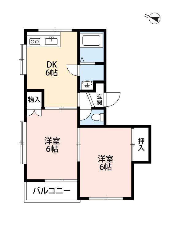 ブールバールマンション(2DK/2階)の間取り写真