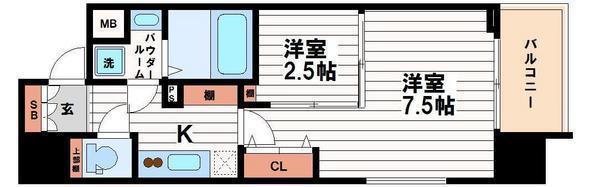 ファーストフィオーレ心斎橋イーストII(2K/6階)の間取り写真