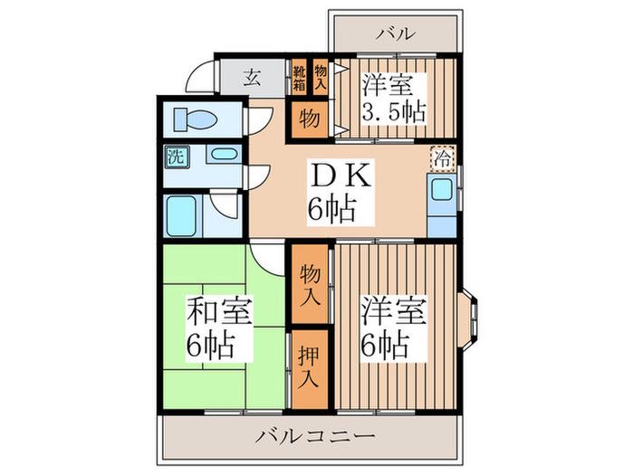 ヒルトップ石原(3DK/1階)の間取り写真