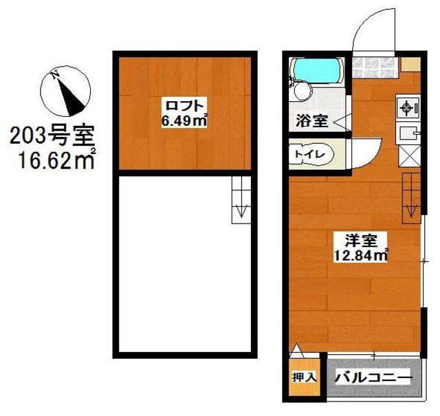 セカンドくるみコーポ(ワンルーム/2階)の間取り写真
