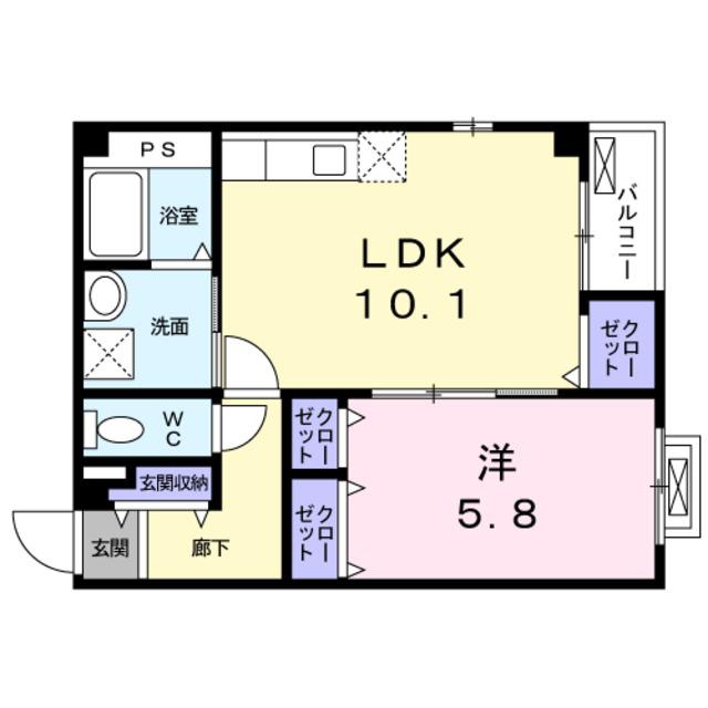 LE.佐女牛井町(1LDK/2階)の間取り写真