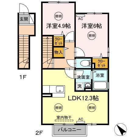ORGE A・B棟(2LDK/2階)の間取り写真