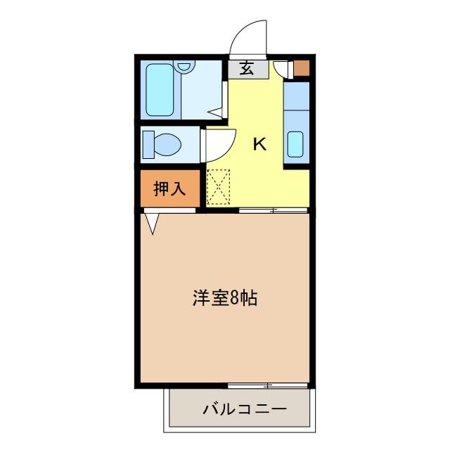 イーストビレッジB(1K/2階)の間取り写真