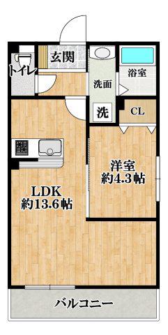 EXハイツ東新町VI(1LDK/2階)の間取り写真