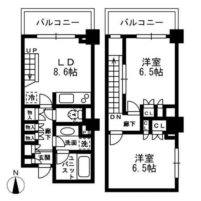 レジディア中落合C(2DK/5階)の間取り写真