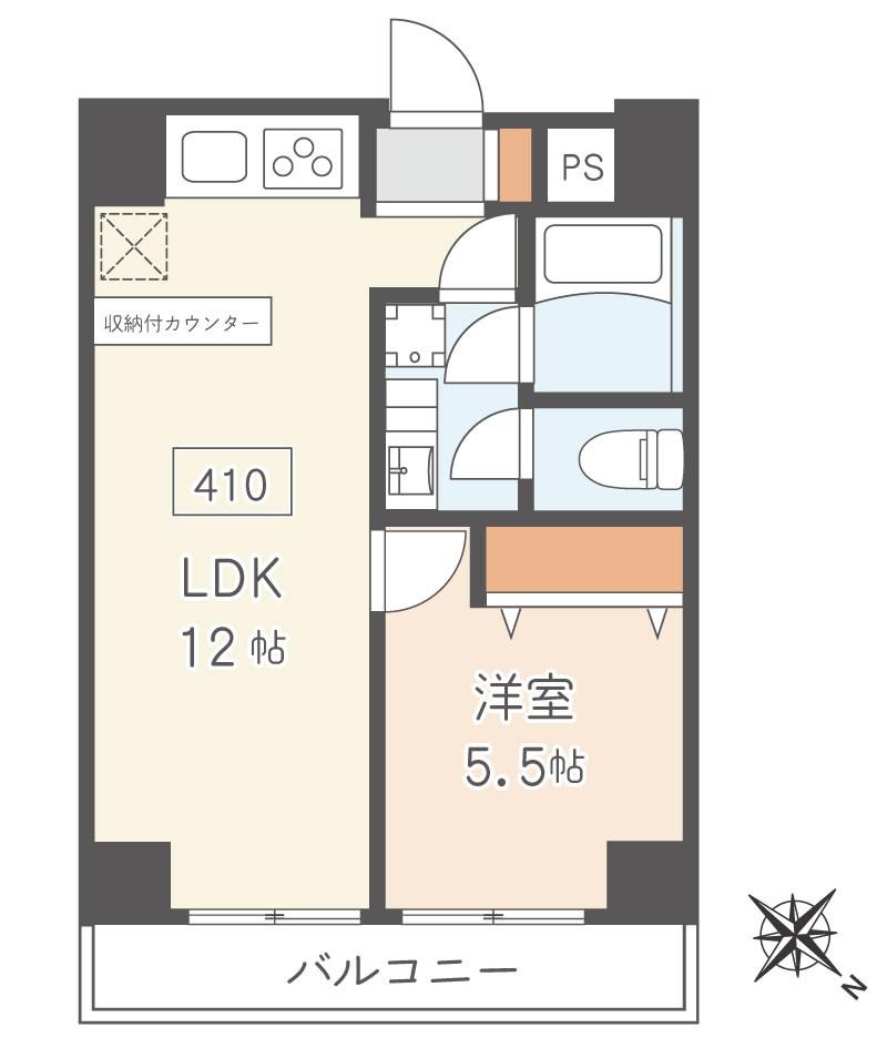 朝日動坂マンション(1LDK/4階)の間取り写真