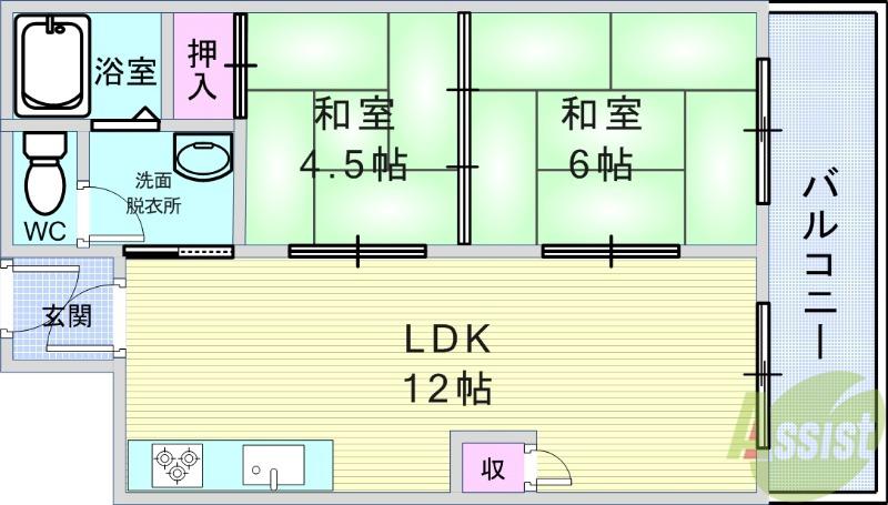 シャンボール豊中(2LDK/2階)の間取り写真
