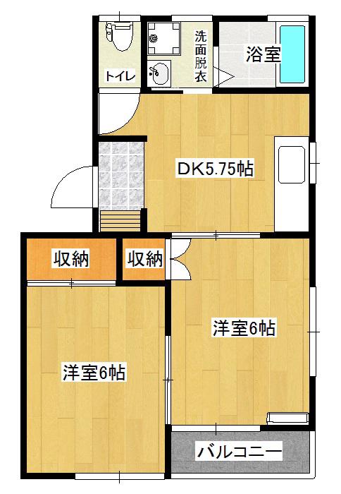 メゾンアムールIII1-B(2DK/1階)の間取り写真