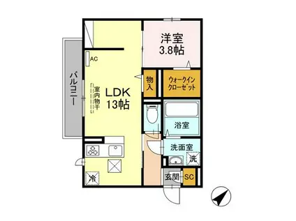 セレーノ別宮(1LDK/2階)の間取り写真