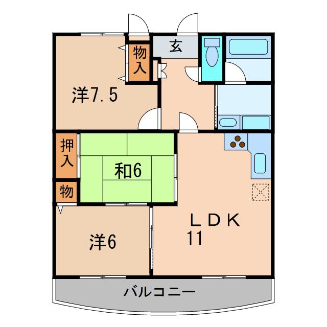 ブリックハウス(3LDK/4階)の間取り写真