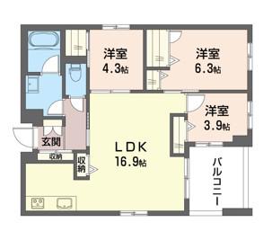 ヴィラアルボI(3LDK/2階)の間取り写真