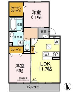 リヴィエール(2LDK/1階)の間取り写真