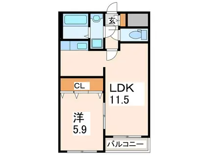 ベラージオ本荘(1LDK/1階)の間取り写真