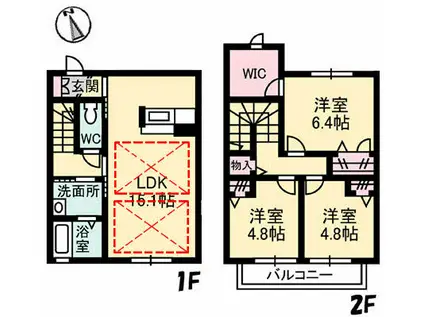 やまぼうし 弐番館(3LDK/1階)の間取り写真