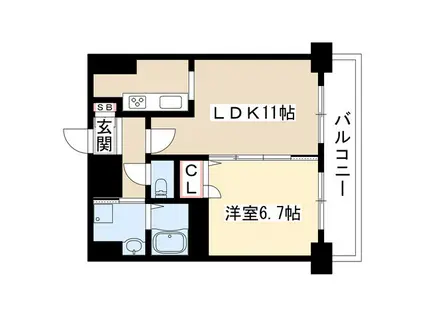 プレサンスNAGOYA桜通ビッグビート(1LDK/12階)の間取り写真