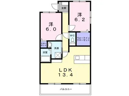 フォブールリブA棟(2LDK/2階)の間取り写真