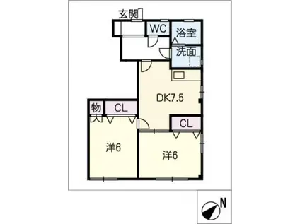 クレマチス(2DK/1階)の間取り写真