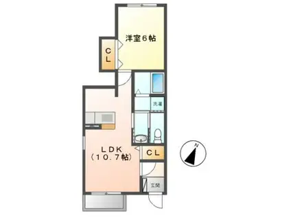 クラージュA棟(1LDK/1階)の間取り写真