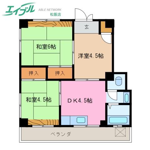 ぶるうぱいん(3DK/3階)の間取り写真