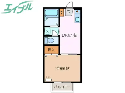 プライムブリリアント A(1DK/2階)の間取り写真