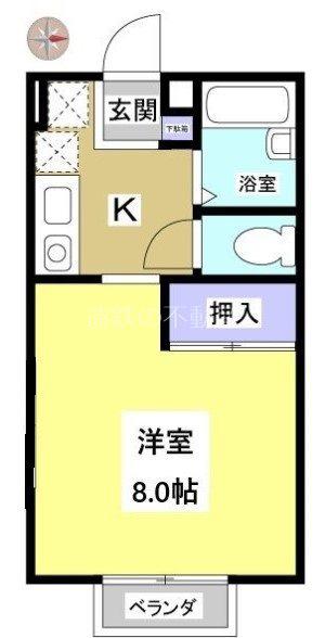 ハイツ航(1K/2階)の間取り写真