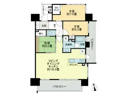 サーパス熊本駅前レジデンス(3LDK/7階)の間取り写真