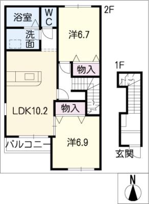 フォルゴットながら(2LDK/2階)の間取り写真