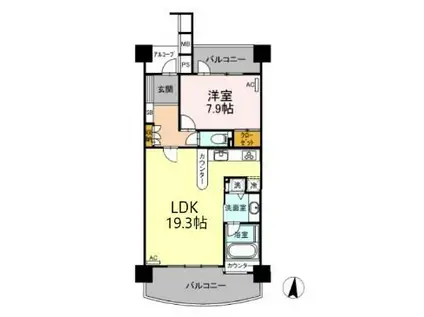 ラ・メルカーサII(1LDK/9階)の間取り写真