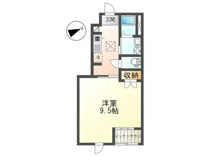 アンベリール・ヴィラII(1K/1階)の間取り写真