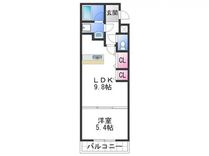 ロックブリッジ(1LDK/2階)の間取り写真