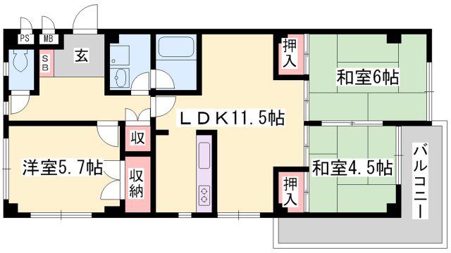 セントラル向陽台(3LDK/3階)の間取り写真