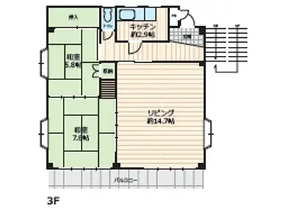 グリーンヒル(2LDK/3階)の間取り写真