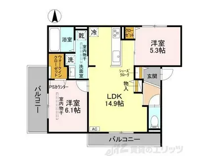 D-RESIDENCE下田部A棟(2LDK/3階)の間取り写真