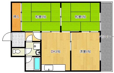 ハイネス横川(3DK/6階)の間取り写真