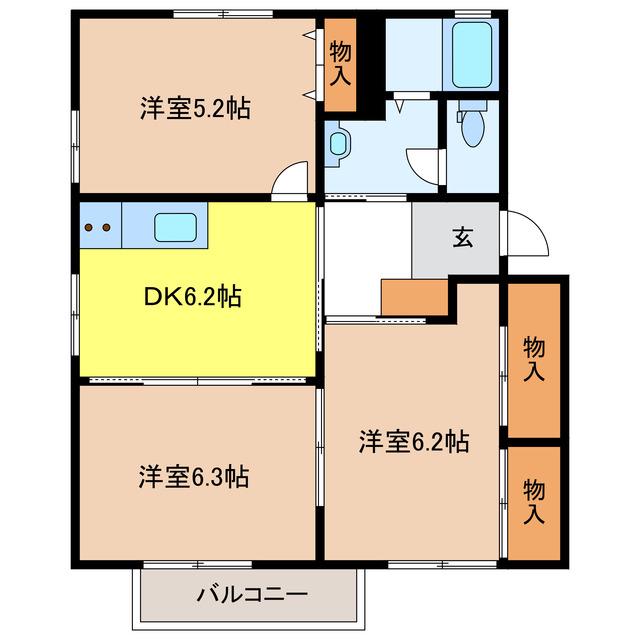 ディアススリーゼ(3DK/2階)の間取り写真
