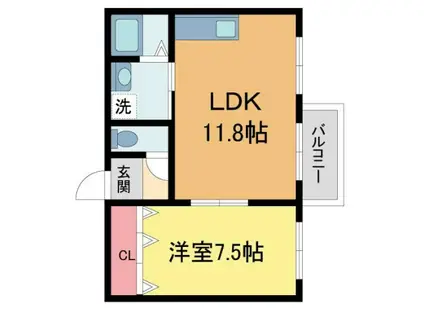 甲子園フラット(1LDK/3階)の間取り写真