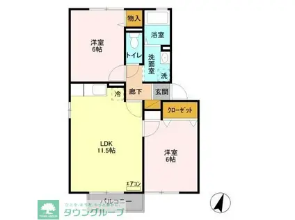 プリムヴェール弐番館(2LDK/2階)の間取り写真