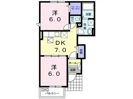 ふうばあII(2DK/1階)の間取り写真