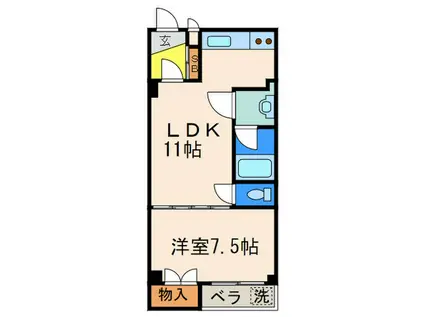 ハイツ松原(1LDK/4階)の間取り写真