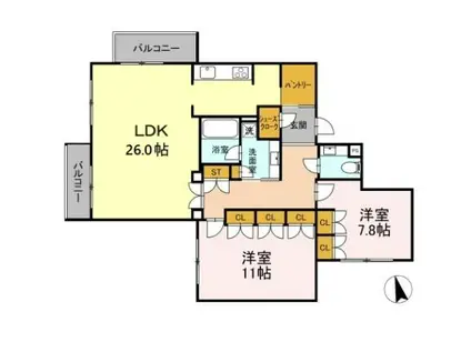 フォレスタリア高宮浄水(2LDK/2階)の間取り写真