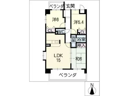 クレアーレ浅井(3LDK/2階)の間取り写真