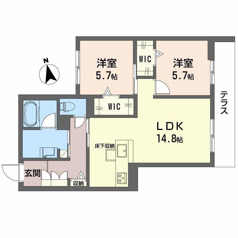 近鉄橿原線 大和八木駅 徒歩7分 3階建 築1年(2LDK/1階)の間取り写真