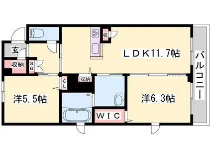 フェリシアガーデン(2LDK/2階)の間取り写真