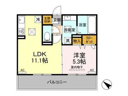 D-ROOM隈府 B棟(1LDK/1階)の間取り写真