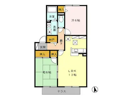 グリーンヒル高岡台A(2LDK/1階)の間取り写真