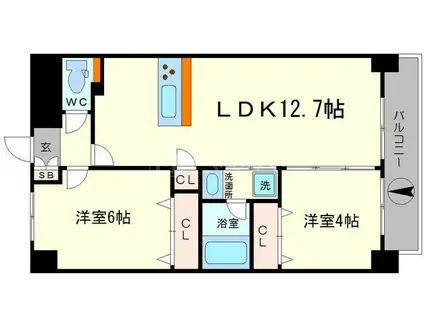 リンデンプラザ心斎橋(2LDK/5階)の間取り写真
