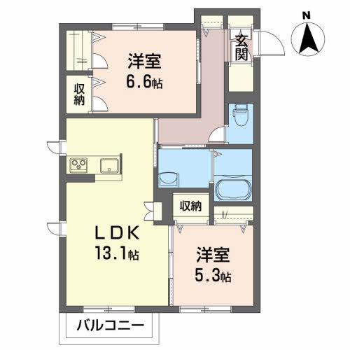 メゾンマスト盛南V(2LDK/1階)の間取り写真