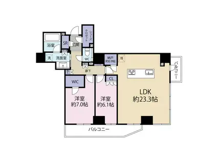 リバーガーデンタワー上町台筆ヶ崎(2LDK/24階)の間取り写真