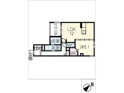 アンビエラ宝が丘(1LDK/1階)の間取り写真